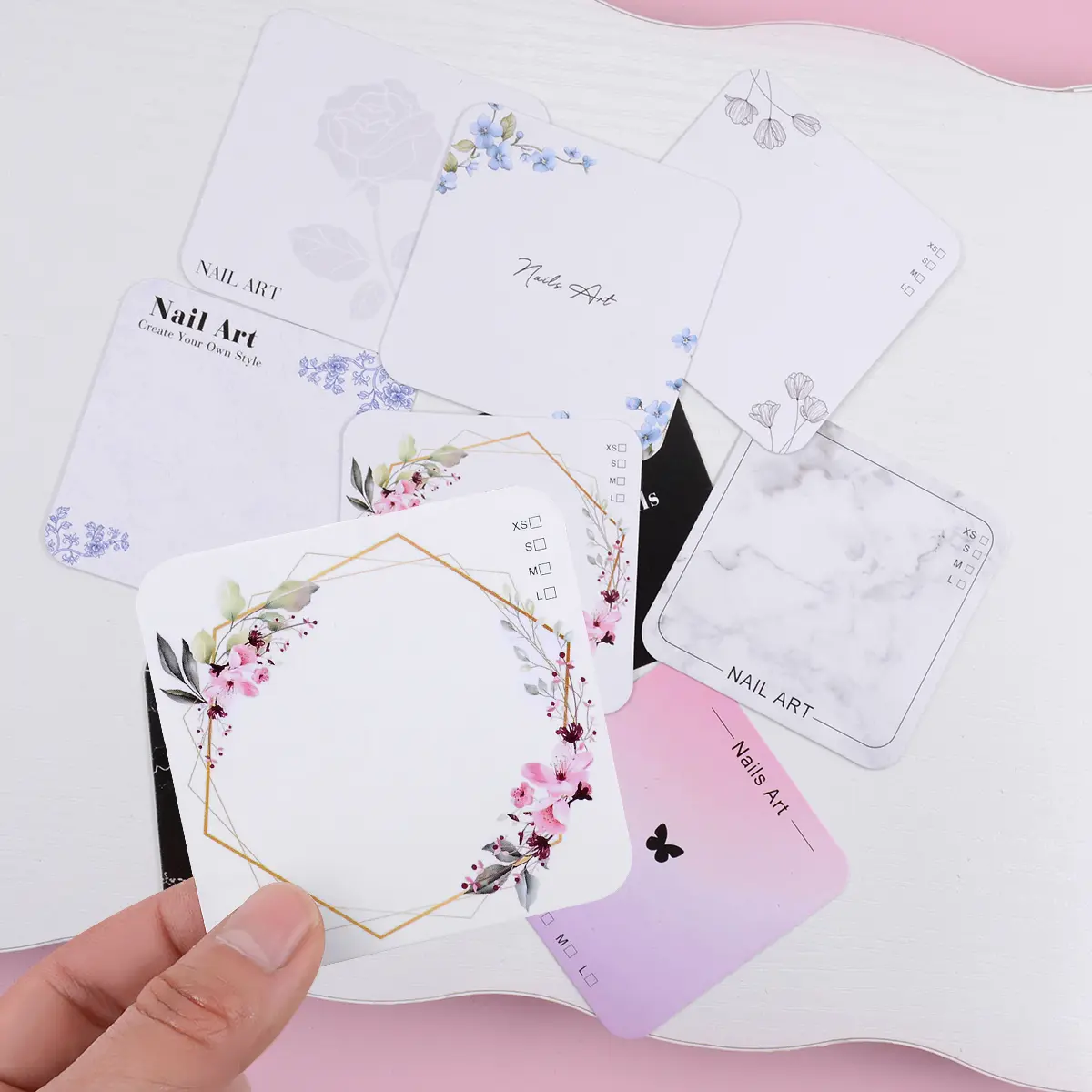 20Pcs 6.5x6.5cm Nails Packaging Cards Press-on Nails Packing Card Board Nail Art Display Card Manicure Nails Salon Package Card