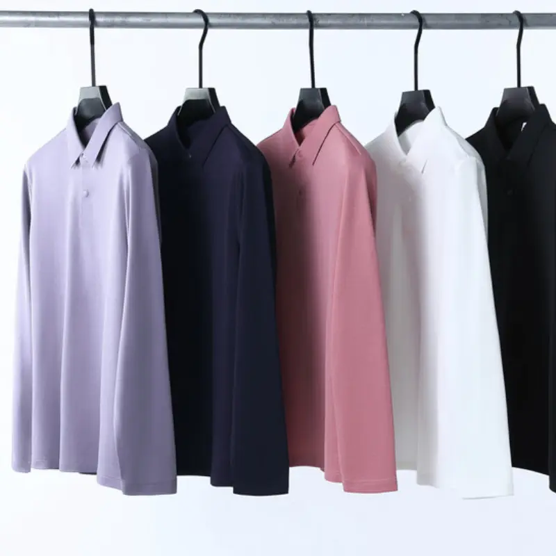 Inner Brushed Men's Long-Sleeved Polo, New Autumn Golf T-shirt, Luxury Goods, Business Casual Top Plus Size Wool Mulberry Silk