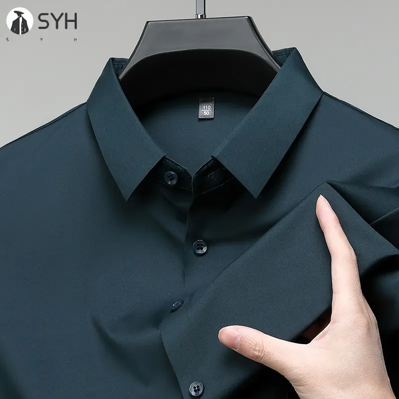 New Men's Business Casual Solid Color Short Sleeved Shirt for Summer Fashion No Ironing Comfortable and Versatile Top