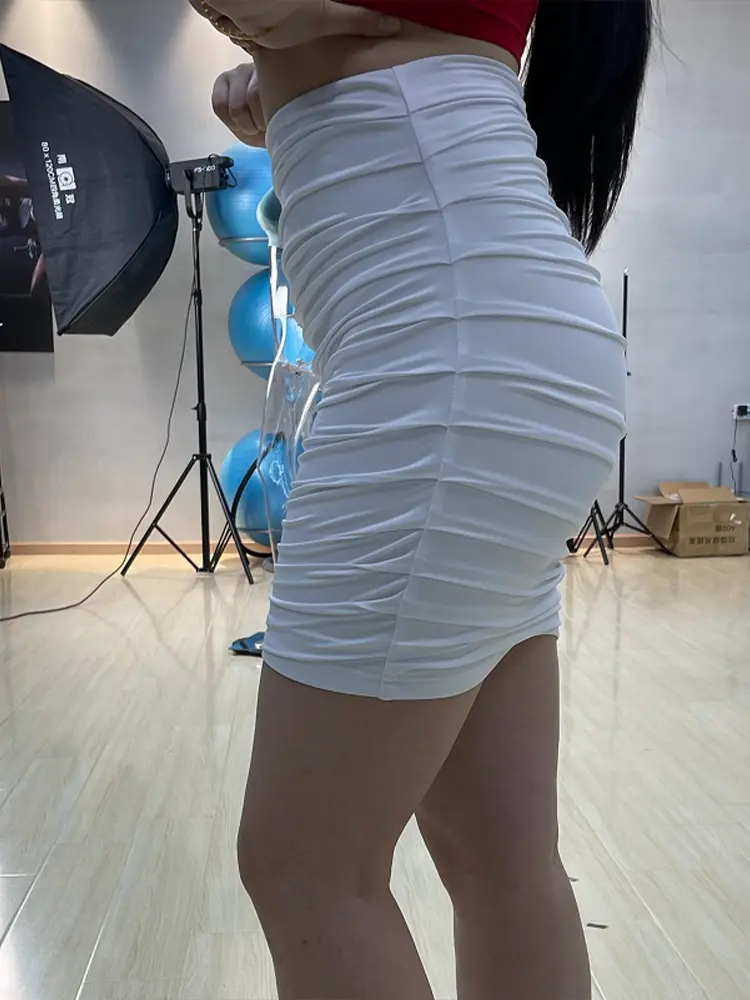 New Women Ruched Sexy Solid Wrapped Casual High Waist Mini Skirt