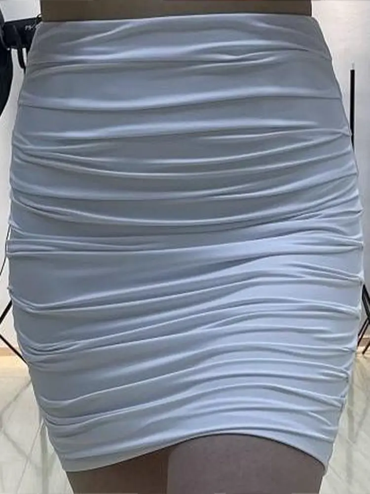 New Women Ruched Sexy Solid Wrapped Casual High Waist Mini Skirt