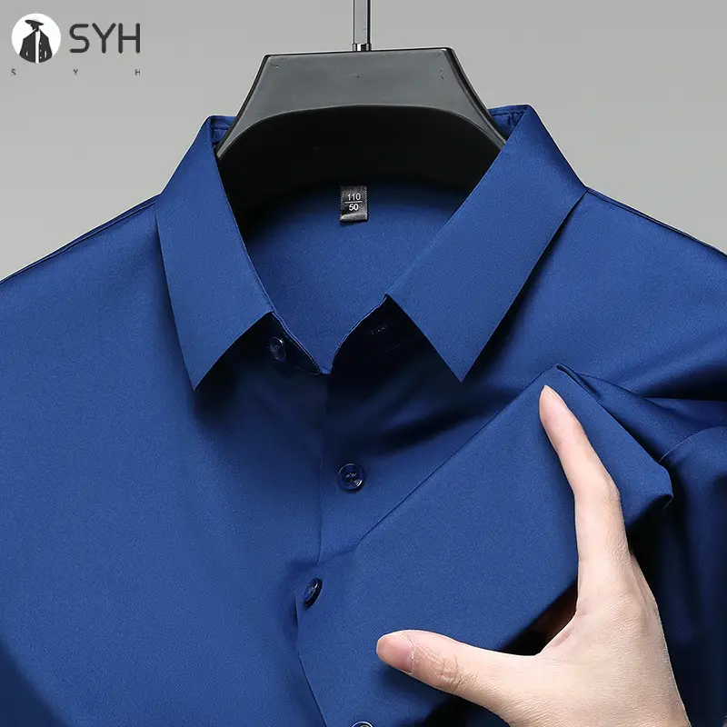 New Men's Business Casual Solid Color Short Sleeved Shirt for Summer Fashion No Ironing Comfortable and Versatile Top