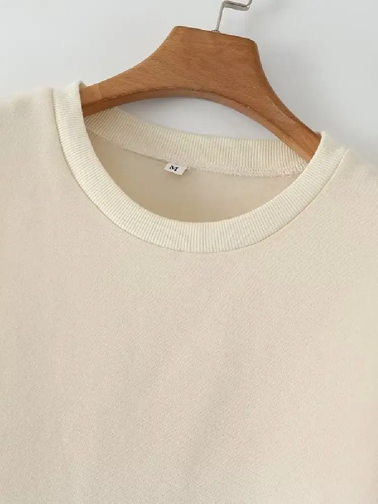 2022 Women Round collar Front Spliced Knitted Pockets Pullover Hoodies Sweats Winter Keep Warm With Fleece Sweatshirt Beige