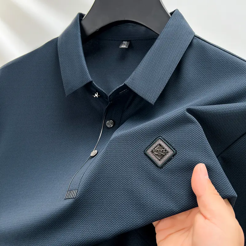 Summer Men's Soft Ice Silk Breathable Short Sleeved T-shirt Lapel Embroidered Fashion Korean Leisure POLO Shirt Men's Clothing
