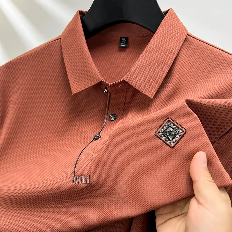 Summer Men's Soft Ice Silk Breathable Short Sleeved T-shirt Lapel Embroidered Fashion Korean Leisure POLO Shirt Men's Clothing