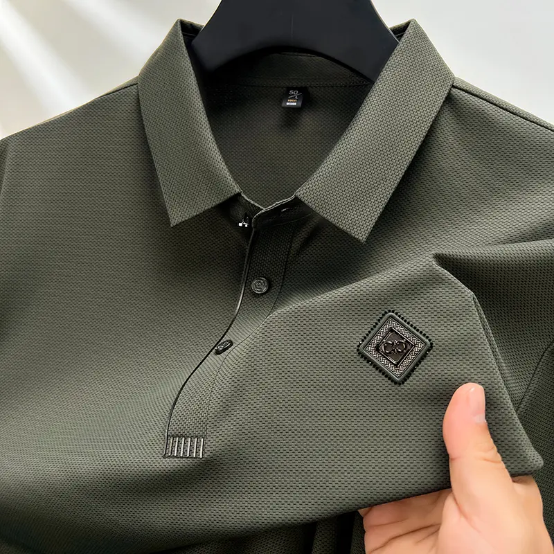 Summer Men's Soft Ice Silk Breathable Short Sleeved T-shirt Lapel Embroidered Fashion Korean Leisure POLO Shirt Men's Clothing