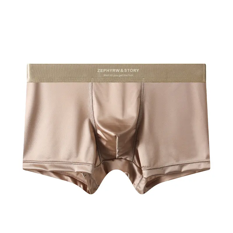 Luxury Summer Smooth Cool Ice Silk Satin-like Men's Boxershort Panties Solid Underpants Breathable Mesh Crotch Male Underwear