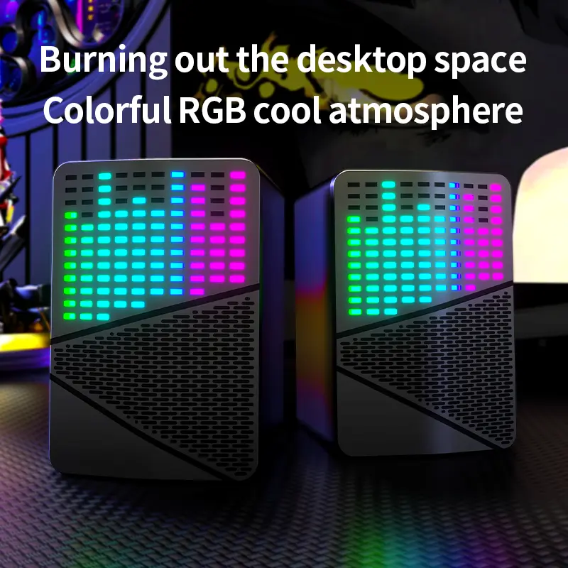 Mini USB 3.5mm Wired Audio Player New Black RGB Light Emitting Diode Gaming Speakers RGB Lighting for Home Music Computer Gaming