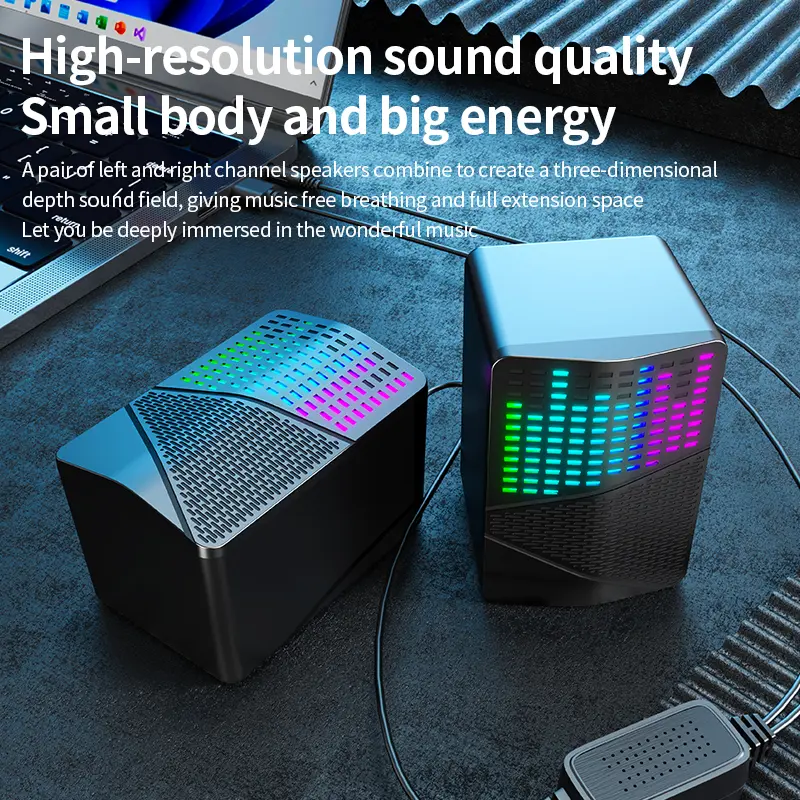 Mini USB 3.5mm Wired Audio Player New Black RGB Light Emitting Diode Gaming Speakers RGB Lighting for Home Music Computer Gaming