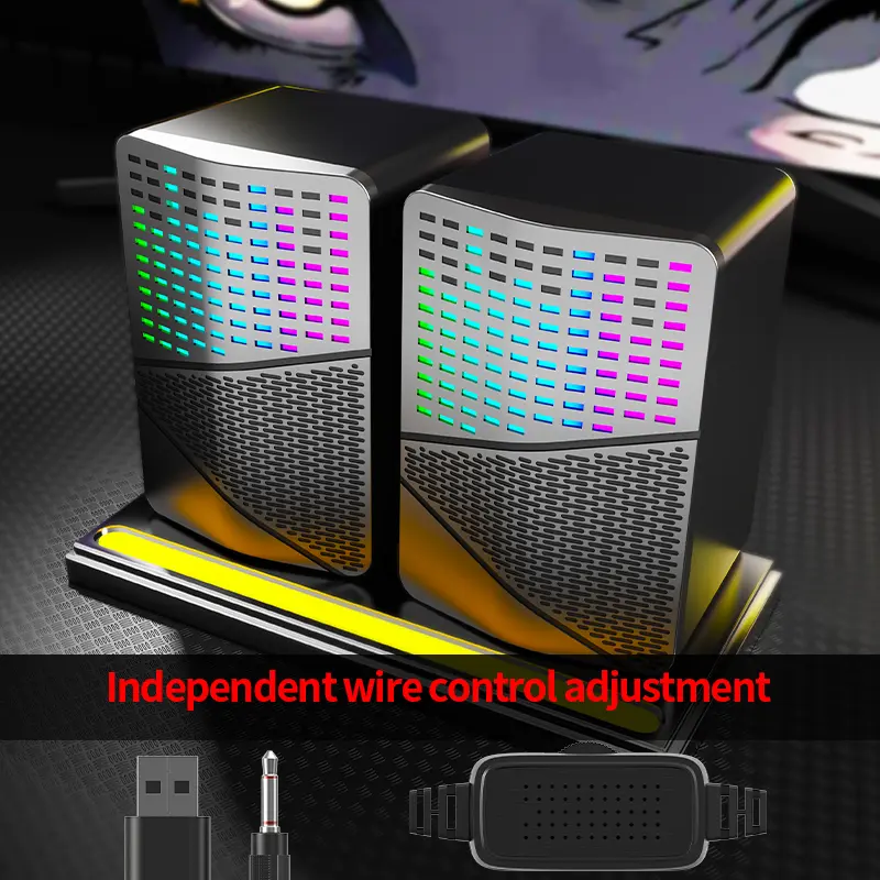 Mini USB 3.5mm Wired Audio Player New Black RGB Light Emitting Diode Gaming Speakers RGB Lighting for Home Music Computer Gaming