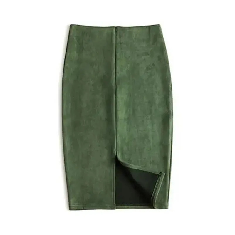 Winter Sexy Bodycon Suede Skirts 2025 Fashion Knee Length High Waist Office Skirt Korean Women Clothes Elegant Slim Pencil Skirt