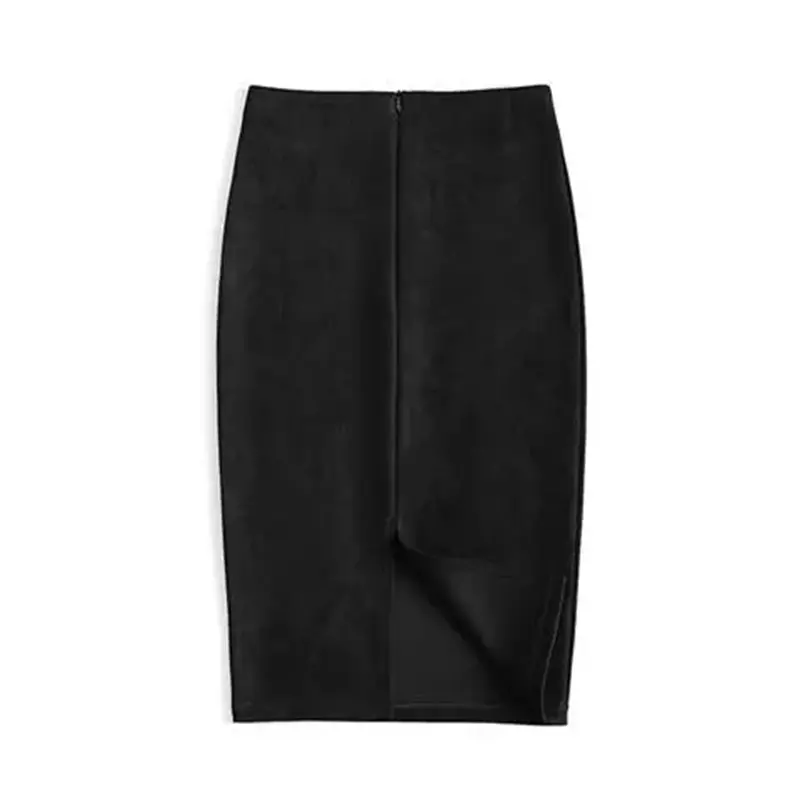 Winter Sexy Bodycon Suede Skirts 2025 Fashion Knee Length High Waist Office Skirt Korean Women Clothes Elegant Slim Pencil Skirt