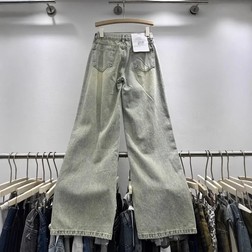 Women's Embroidered Hollow out Wide Leg Jeans Straight Cut Loose Long Trousers Spring Summer Fashionable Cargo Pants