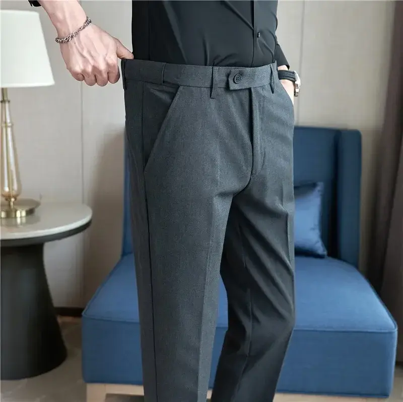 Men Suit Pant Autumn Elastic Waist Solid Slim Fit Dress Pants Business Casual Office Social Trouser Plus Size 40 38 Men Clothing