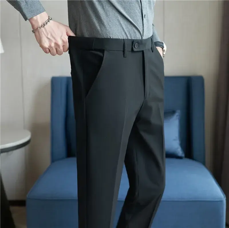 Men Suit Pant Autumn Elastic Waist Solid Slim Fit Dress Pants Business Casual Office Social Trouser Plus Size 40 38 Men Clothing