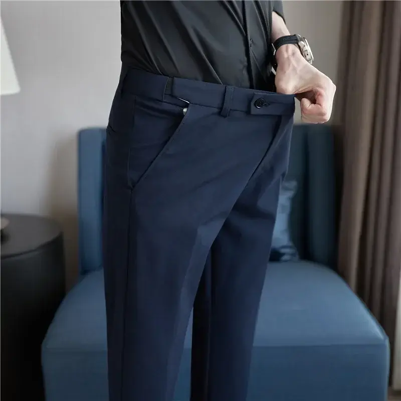 Men Suit Pant Autumn Elastic Waist Solid Slim Fit Dress Pants Business Casual Office Social Trouser Plus Size 40 38 Men Clothing
