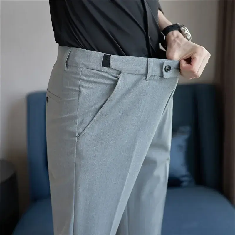 Men Suit Pant Autumn Elastic Waist Solid Slim Fit Dress Pants Business Casual Office Social Trouser Plus Size 40 38 Men Clothing