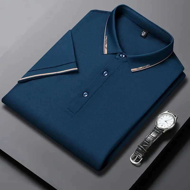 2024 Men's New Solid Color Cotton Business and Leisure POLO Shirt Summer Fashion Short Sleeve Comfortable and Breathable Top