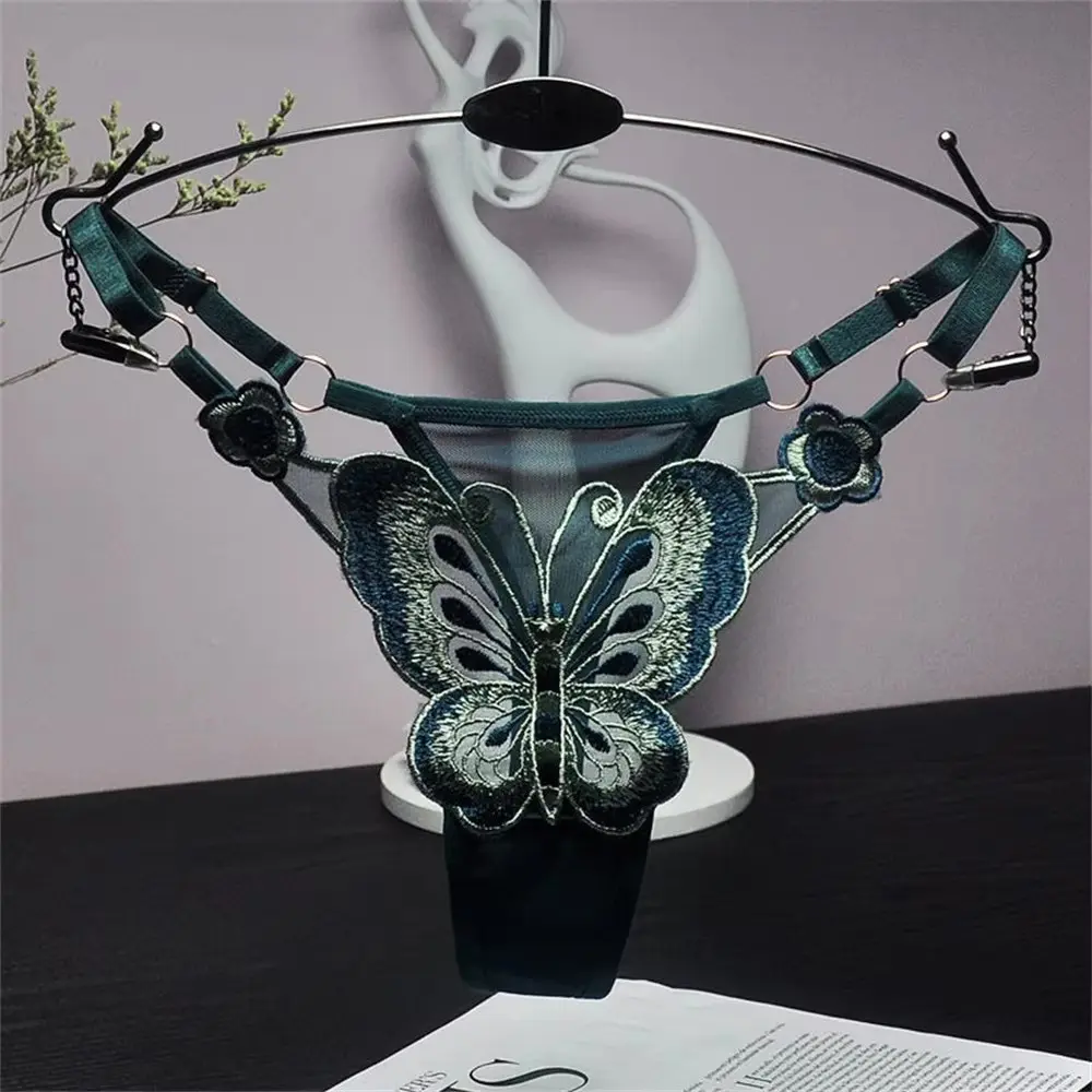 3Pcs Big Embroidery Butterfly Adjustable Thong Underwear Female Sexy Hot Perspective G-strings Low Waist T-back Lingerie
