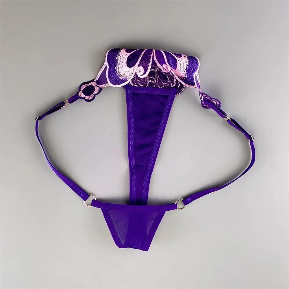 3Pcs Big Embroidery Butterfly Adjustable Thong Underwear Female Sexy Hot Perspective G-strings Low Waist T-back Lingerie