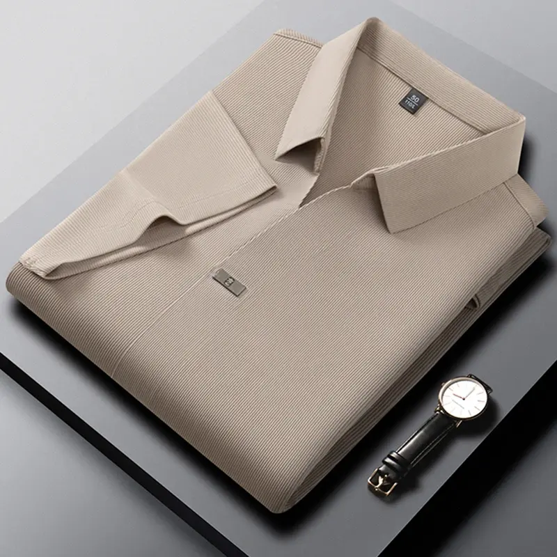 2025 New Men's Casual and Fashionable Solid Color Short Sleeved Polo Shirt Comfortable and Versatile Summer T-shirt