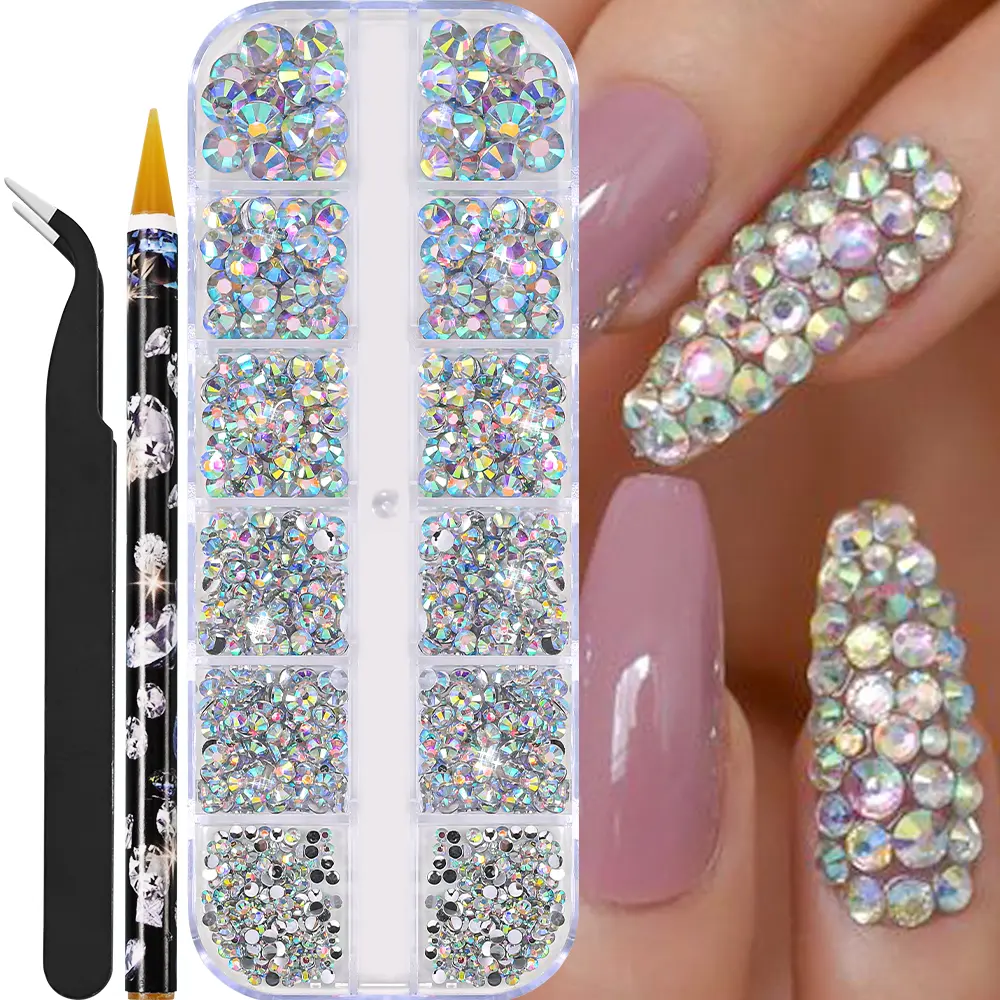 12grids Half Round Pearls Beads 3D Nail Charms 1.5/2/2.5/3/4/5mm White Flatback Pearls Nail Jewelry Nail Craft Pearl Rhinestones