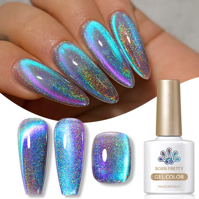 BORN PRETTY 10/15ml 9D Blue Holographic Rainbow Cat Magnetic Gel Nail Polish Soak Off UV LED Manicure Nail Art Varnish