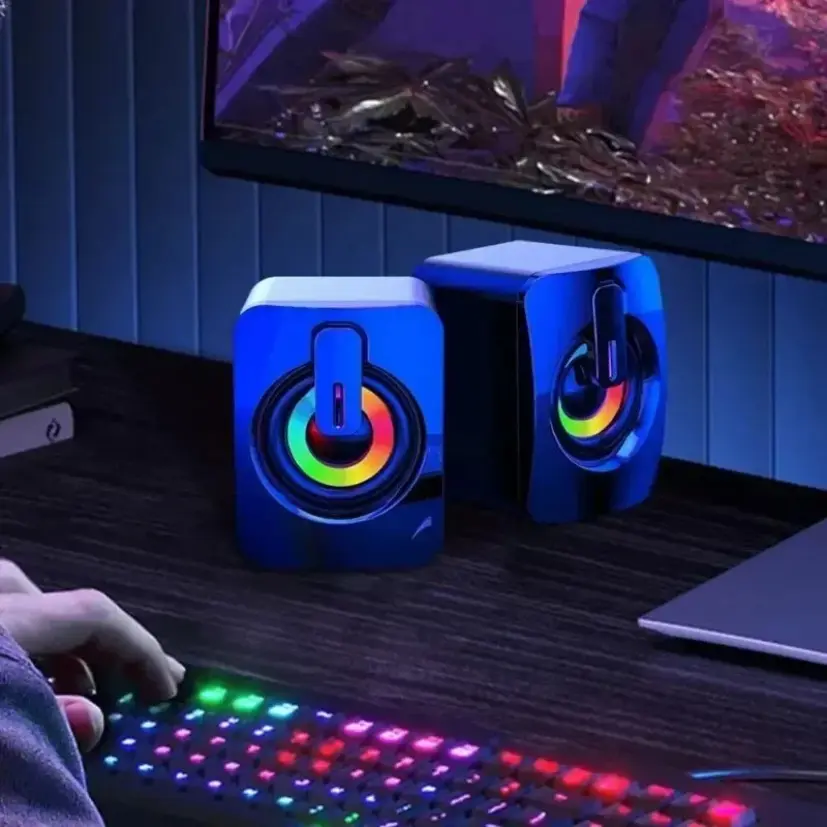 Opansten Computer Speakers PC Sound Box HIFI Stereo Microphone USB Wired Caixa De Som with LED Light For Desktop Computer