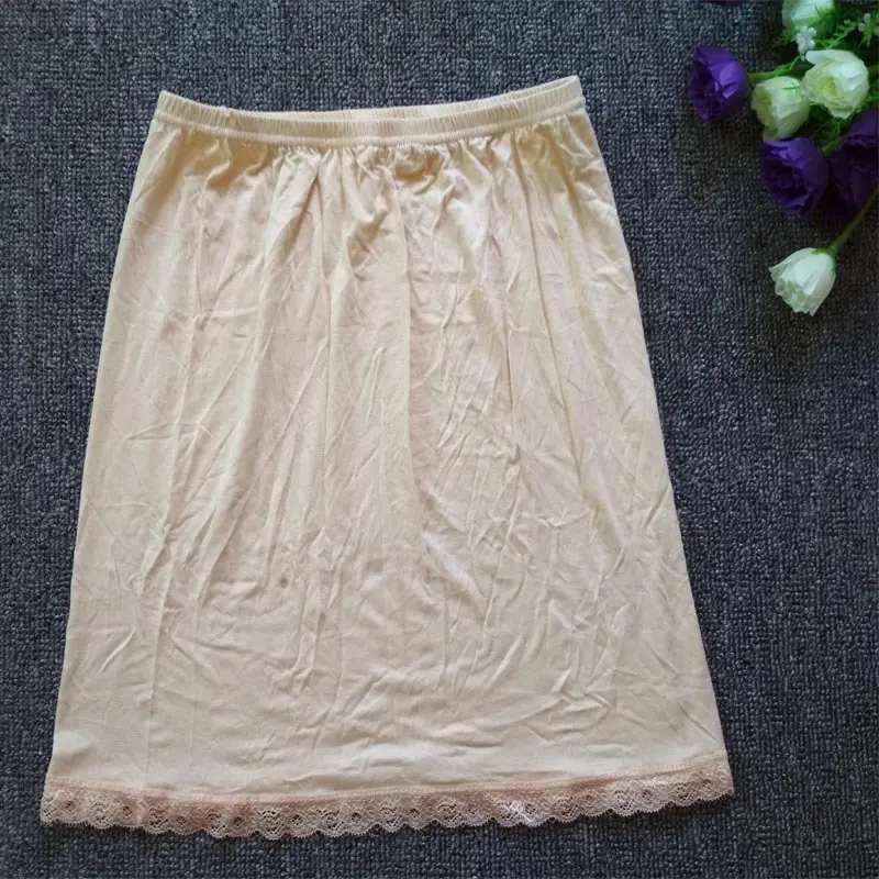 Ladies Elastic Waist Half Skirt Petticoat Short Dress Female Milk Silk White Lace Commuter Office Woman Anti-Empty