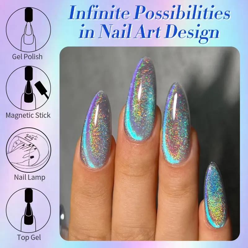BORN PRETTY 10/15ml 9D Blue Holographic Rainbow Cat Magnetic Gel Nail Polish Soak Off UV LED Manicure Nail Art Varnish