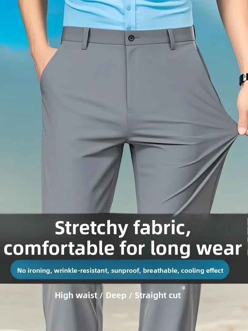 Casual Straight Leg Men's Pants Slim Fit Light Weight Tailored Westwear Summer Thin Blue Color Drapey Nine-Piece Suit Pants