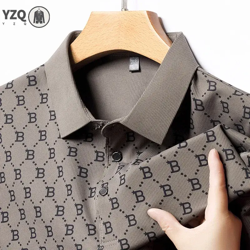 2025 Summer New Men's Business Print Short Sleeved POLO Shirt Comfortable and Cool Casual Fashion T-shirt