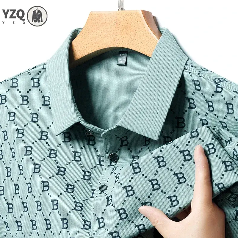 2025 Summer New Men's Business Print Short Sleeved POLO Shirt Comfortable and Cool Casual Fashion T-shirt