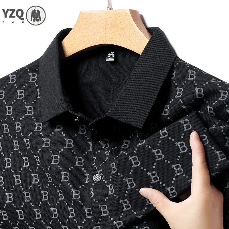 2025 Summer New Men's Business Print Short Sleeved POLO Shirt Comfortable and Cool Casual Fashion T-shirt