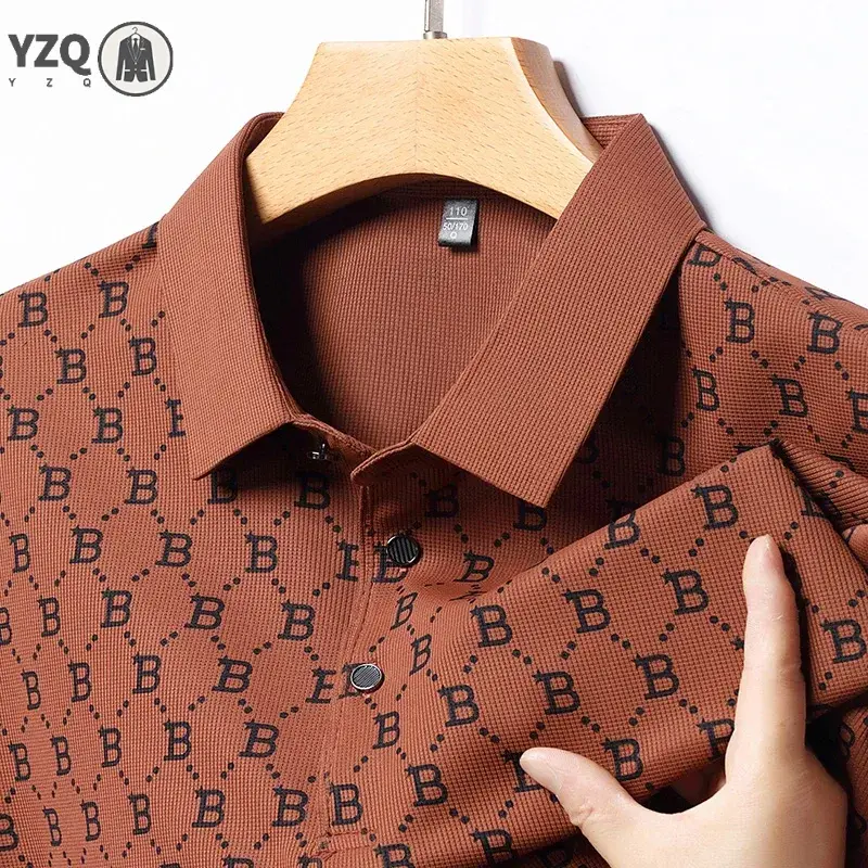 2025 Summer New Men's Business Print Short Sleeved POLO Shirt Comfortable and Cool Casual Fashion T-shirt