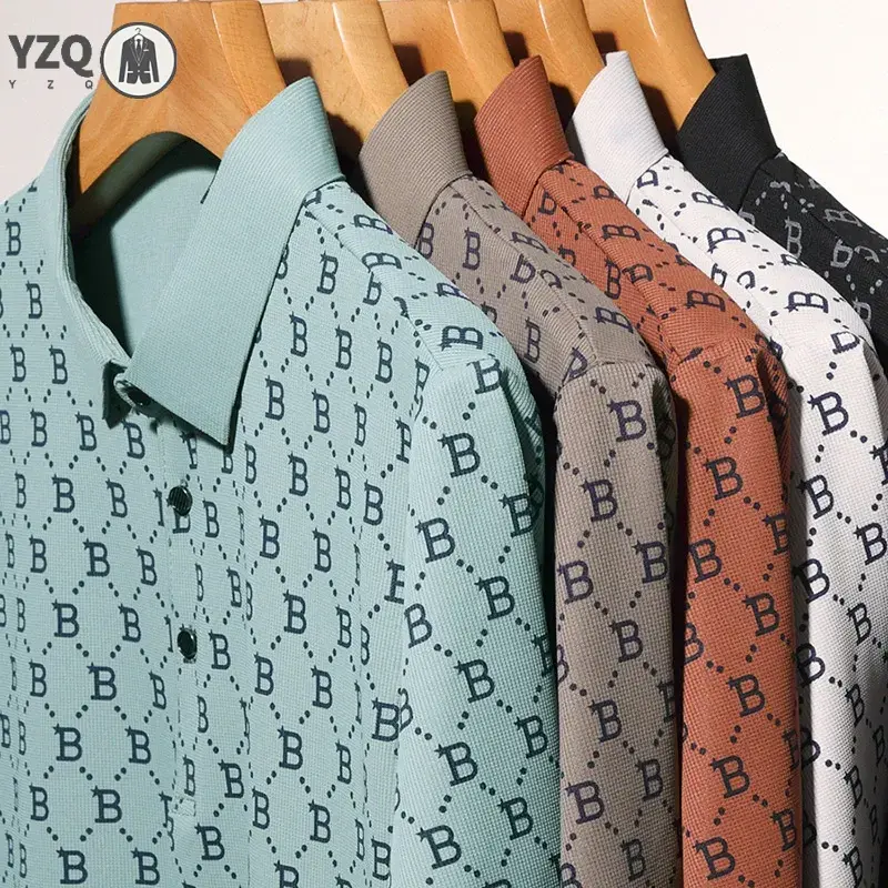 2025 Summer New Men's Business Print Short Sleeved POLO Shirt Comfortable and Cool Casual Fashion T-shirt