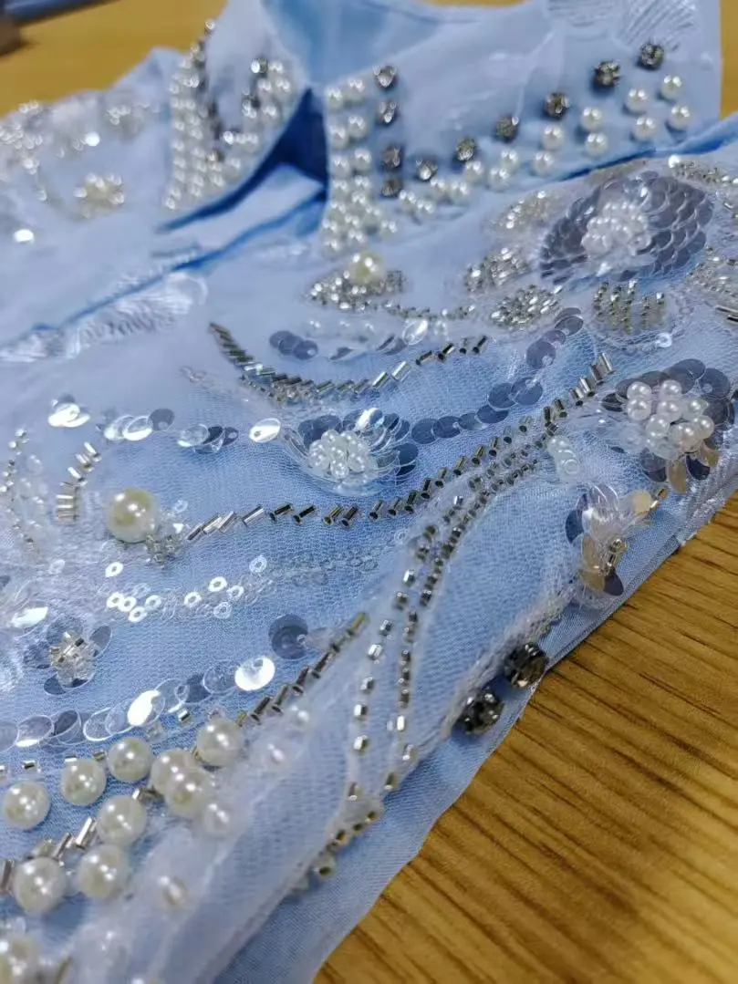 Luxury Style Sparkle Rhinestones Women Spring Summer Loose Casual Shirts Blouses Oversize Outerwear Tops