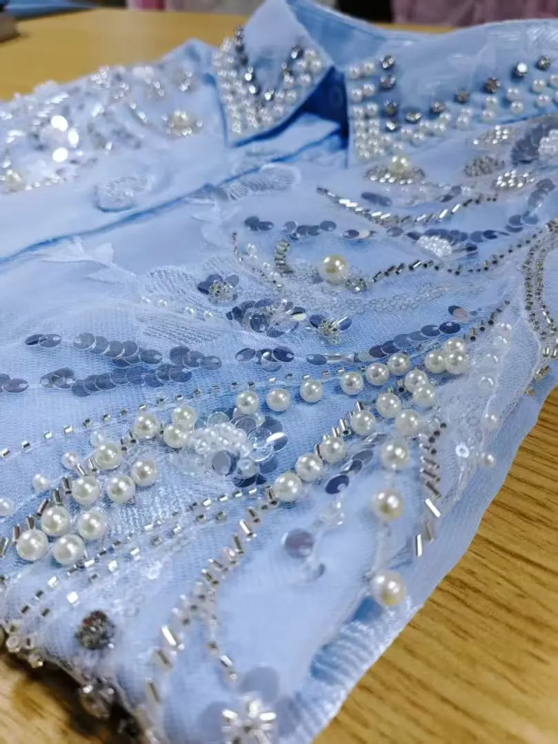 Luxury Style Sparkle Rhinestones Women Spring Summer Loose Casual Shirts Blouses Oversize Outerwear Tops