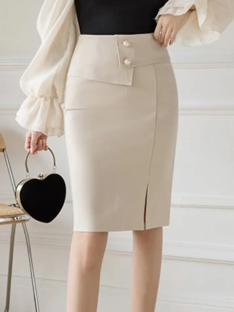 Plus Size Women 2025 Korean Fashion Elegant High Wiast Bodycon Skirt Big Size Pencil Red Skirts Sexy Office Midi Mujer Faldas