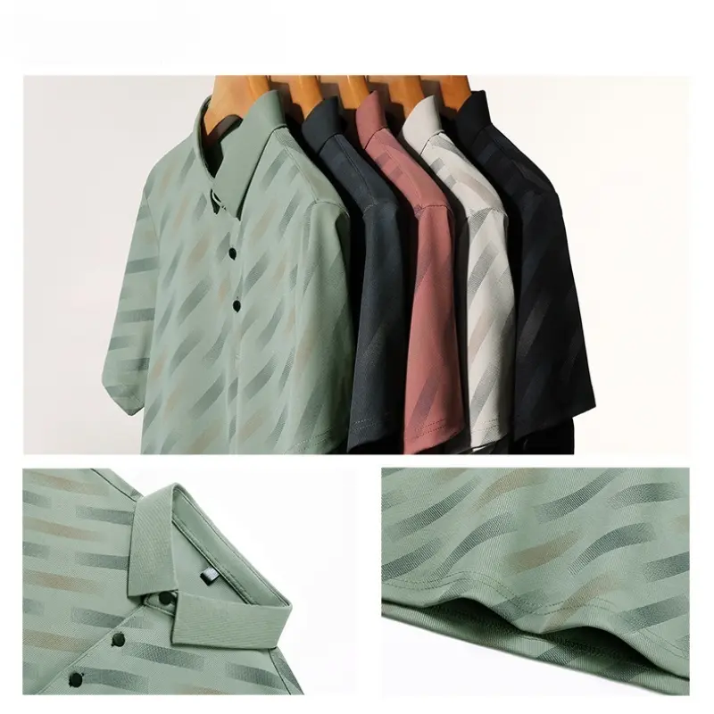 Summer Seamless luxury Printed Stripes Short Sleeved Men's Polo Shirtsweat Absorbing Elastic Tshirts Breathable Top Men Clothing