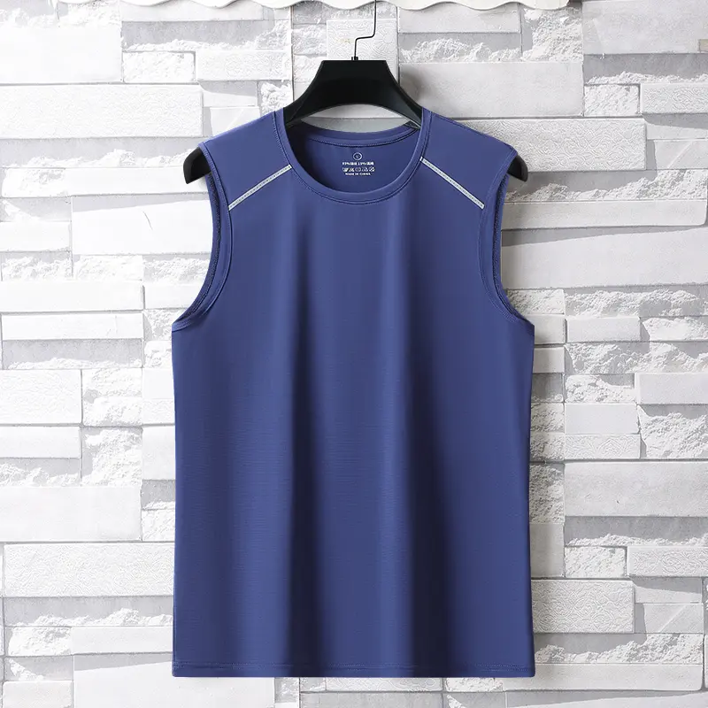 Summer Ice Silk Breathable and Sweat-absorbing Quick Drying Men's Sleeveless T-shirt Soft and Comfortable Men's Top