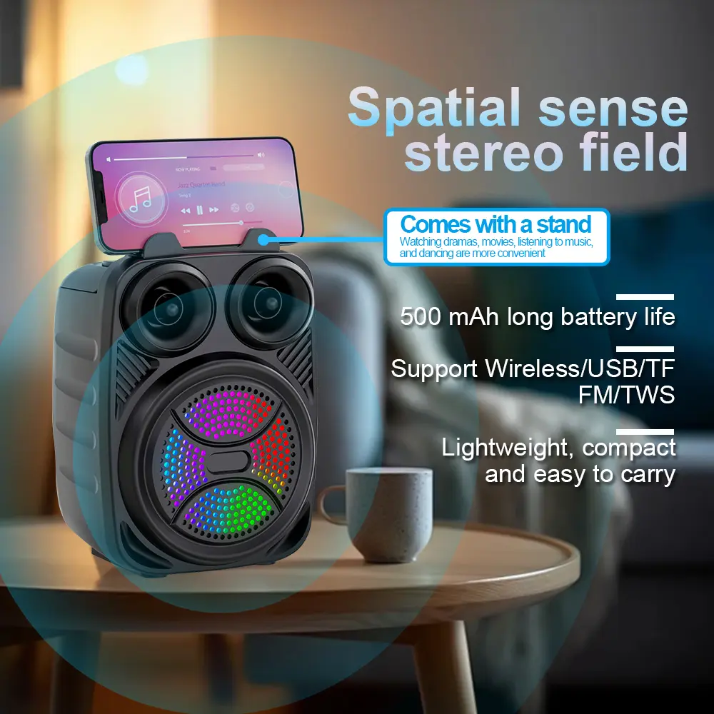 500mAh Bluetooth Speaker Sound box High Power Bluetooth Speakers TF/FM/USB/TWS/BT Handheld Sound Subwoofers For Dancing