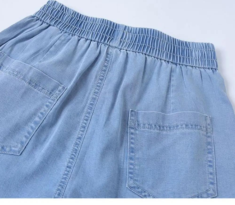 Women's Tencel Jeans Straight Wide Leg Pants, Summer High Waist Loose Trousers, Slimming Lightweight Stretch Palazzo Casual Pant