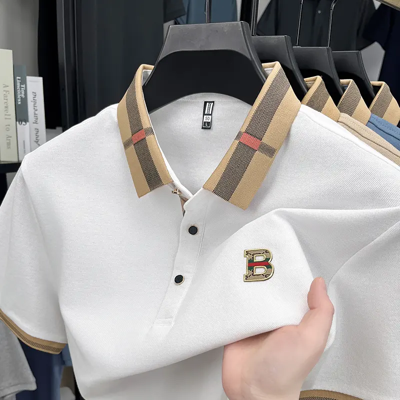 New men's fashionable short sleeved summer designer exquisite craftsmanship embroidery stand collar polo business casual T-shirt