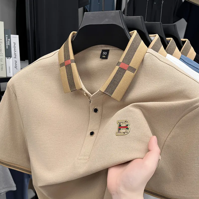 New men's fashionable short sleeved summer designer exquisite craftsmanship embroidery stand collar polo business casual T-shirt