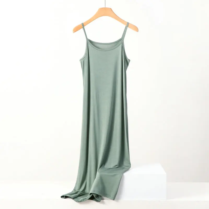 Plus size spring and summer versatile slim long inner nightgown suspender modal cotton solid color bottoming dress