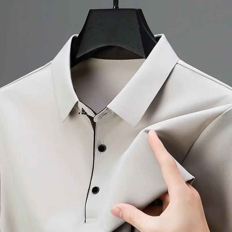 2025 New Men's Business Casual Short Sleeved Shirt Solid Color Polo Shirt Fashionable Breathable Comfortable Versatile Top