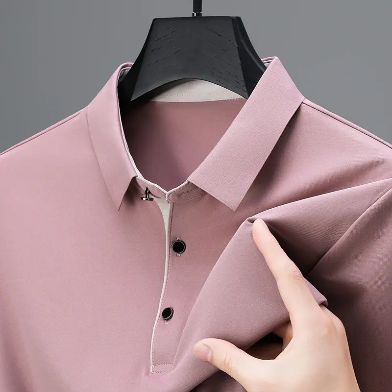 2025 New Men's Business Casual Short Sleeved Shirt Solid Color Polo Shirt Fashionable Breathable Comfortable Versatile Top