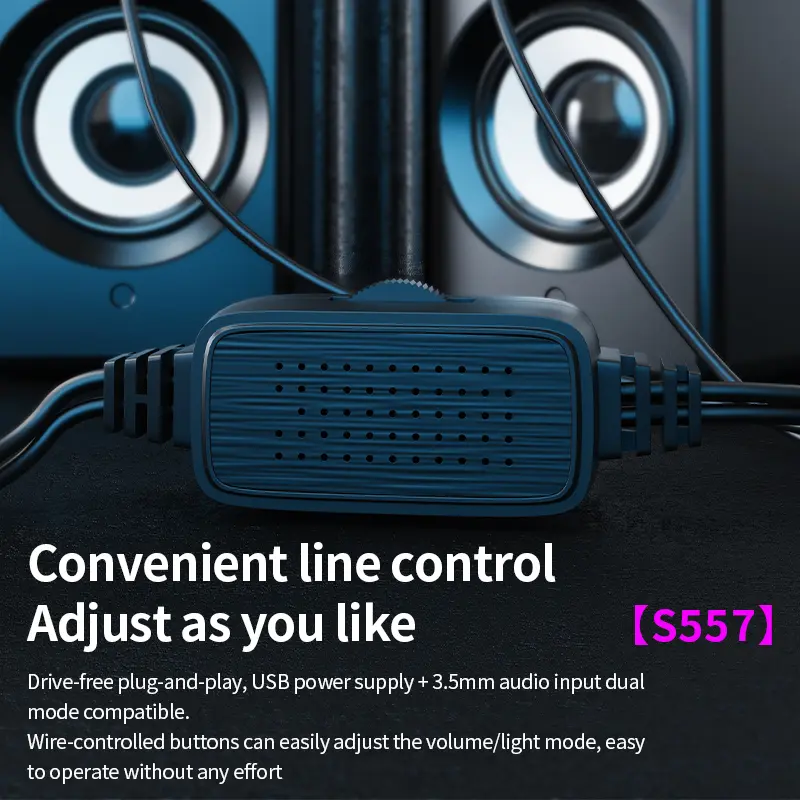 SOREX Hot Sale USB 2.0 52mm Computer Speaker with Colorful Breathing Lighting Wired Control Plastic Cabinet for Home Party