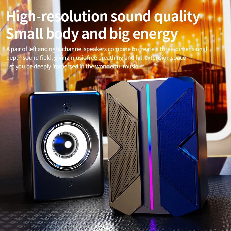 SOREX Hot Sale USB 2.0 52mm Computer Speaker with Colorful Breathing Lighting Wired Control Plastic Cabinet for Home Party